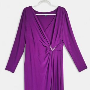 Ralph Lauren LRL 16 Purple Maxi Evening Gown Formal Faux Wrap Rhinestone Brooch